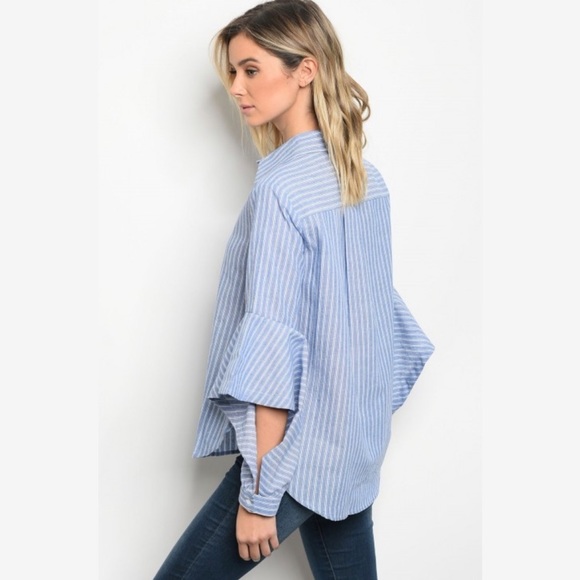 Very J—Chambray Ruffle Sleeve Stripped Button Up!! - Picture 2 of 4